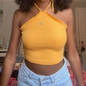 Zara Mango Halter Crop Top with Ruffle